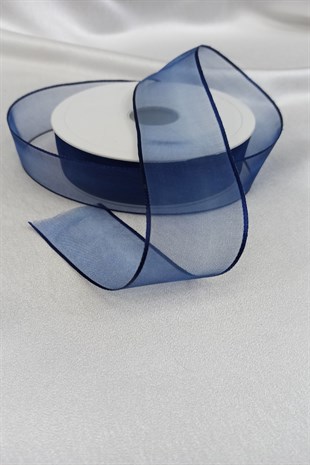 Saks Mavi Çizgili Organze Kurdele