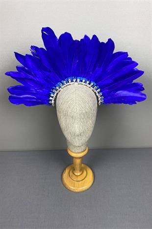 Saks Blue Dali Feathered Stone Bridal Henna Crown Accessory
