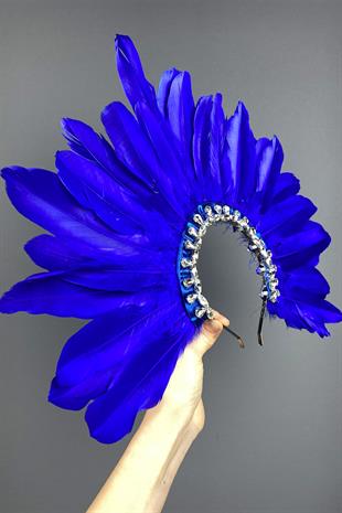 Saks Blue Dali Feathered Stone Bridal Henna Crown Accessory