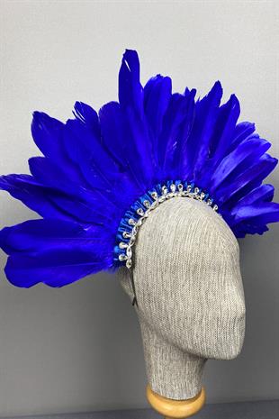 Saks Blue Dali Feathered Stone Bridal Henna Crown Accessory