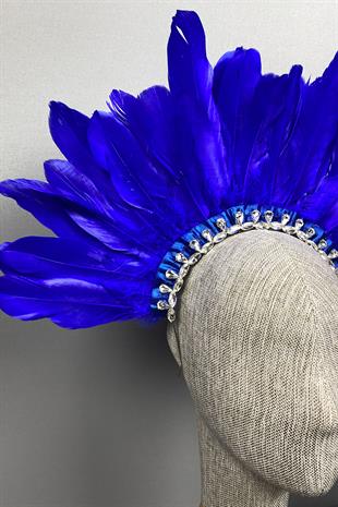Saks Blue Dali Feathered Stone Bridal Henna Crown Accessory