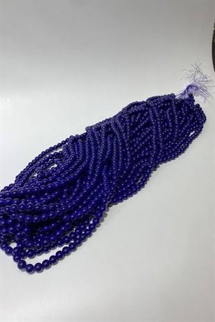 Saks Mavi Desenli Dizi Cam Boncuk 8 mm