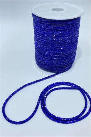 Saks Mavi Tam Taş İşlemeli Boru Şerit Kordon