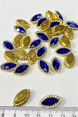 Saks Mavi  Gold Kasalı Mekik Dikme Taş 10 Adet