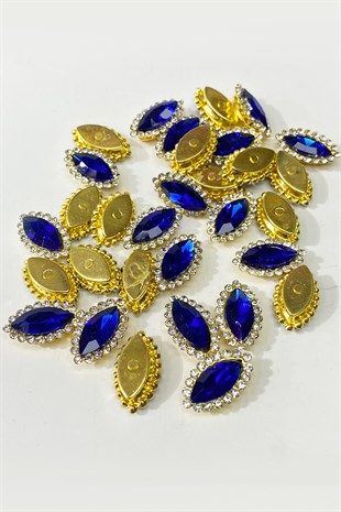 Saks Mavi  Gold Kasalı Mekik Dikme Taş 10 Adet