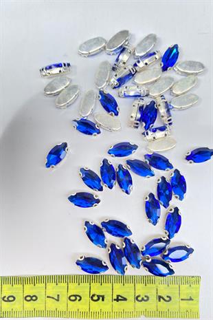 Saks Mavi Kasalı Dikme Parlak Cam Mekik Boncuk 10 Adet