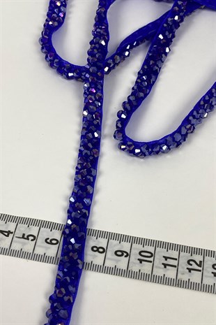 Saks Mavi Kristal Boncuk İşlemeli Şerit
