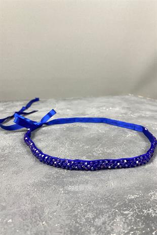 إكسسوار حزام فستان سهرة مطرز بالكريستال الأزرق ساكس