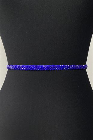 إكسسوار حزام فستان سهرة مطرز بالكريستال الأزرق ساكس