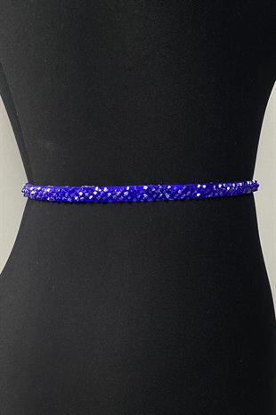 إكسسوار حزام فستان سهرة مطرز بالكريستال الأزرق ساكس