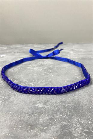 إكسسوار حزام فستان سهرة مطرز بالكريستال الأزرق ساكس