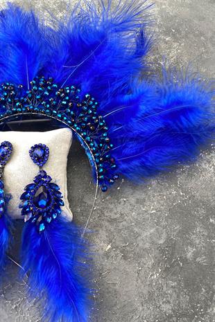 Sax Blue Maya Hairy Crystal Beaded Bridal Henna Tiara and Earring