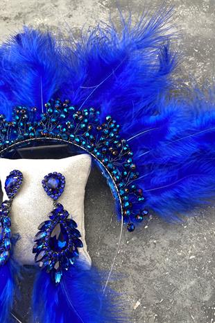 Sax Blue Maya Hairy Crystal Beaded Bridal Henna Tiara and Earring