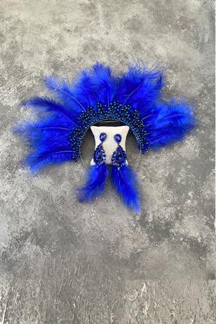 Sax Blue Maya Hairy Crystal Beaded Bridal Henna Tiara and Earring