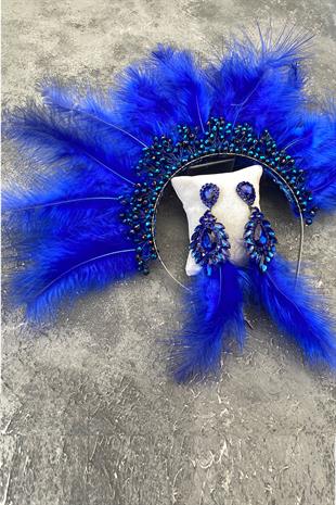 Sax Blue Maya Hairy Crystal Beaded Bridal Henna Tiara and Earring