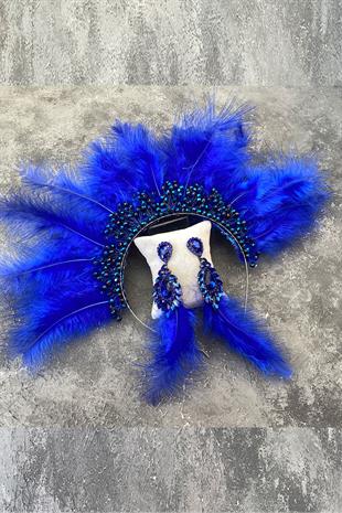 Sax Blue Maya Hairy Crystal Beaded Bridal Henna Tiara and Earring