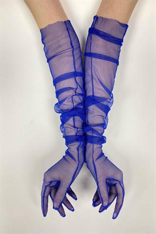 الجملة Saks الأزرق طويل قفازات الزفاف الأنيقة تول قفازات الزفاف / الزفاف / قفازات الحزب