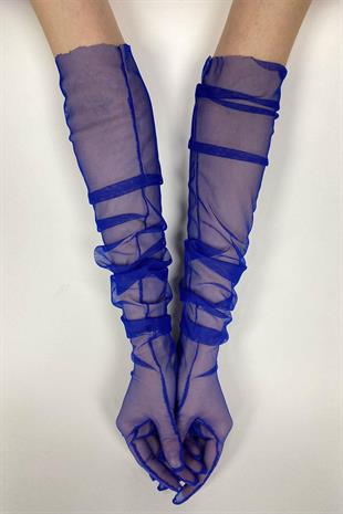 الجملة Saks الأزرق طويل قفازات الزفاف الأنيقة تول قفازات الزفاف / الزفاف / قفازات الحزب