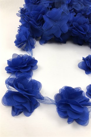 Saks Mavisi Renk Lazer Kesim Tül Çiçek