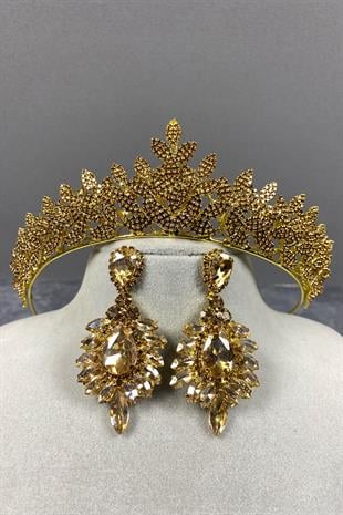 Sara Bridal Henna Tiara and Earring with Dense Stones