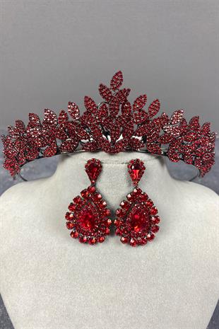 Sara Bridal Henna Tiara and Earring with Dense Stones