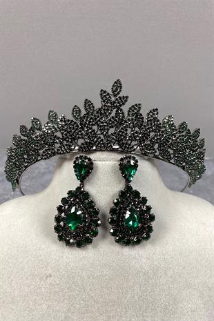 Sara Bridal Henna Tiara and Earring with Dense Stones