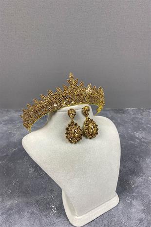 Sara Bridal Henna Tiara and Earring with Dense Stones