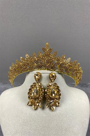 Sara Bridal Henna Tiara and Earring with Dense Stones