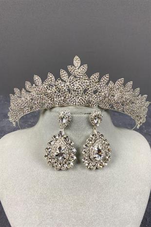 Sara Dense Stone Bridal Tiara and Earring