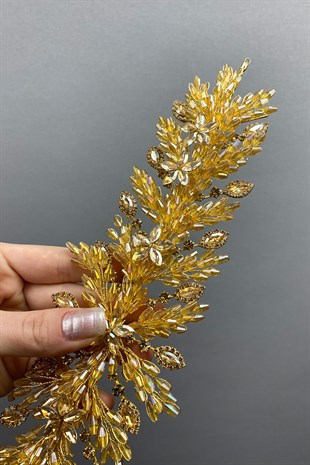 Yellow Arden Beaded Bridal Tiara Headband Accessory