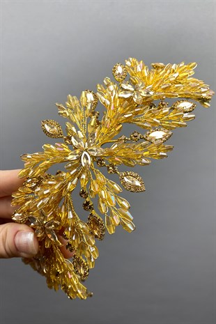 Yellow Arden Beaded Bridal Tiara Headband Accessory