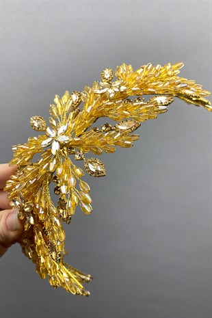 Yellow Arden Beaded Bridal Tiara Headband Accessory
