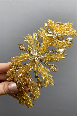 Yellow Arden Beaded Bridal Tiara Headband Accessory