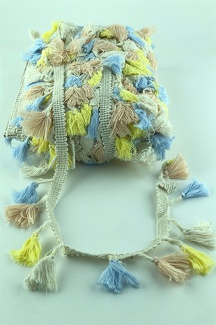 Sarı Bej Mavi Pamuklu Saçak Püskül