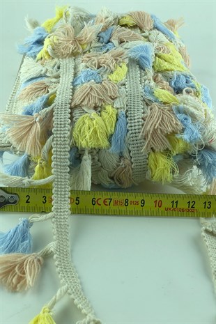 Sarı Bej Mavi Pamuklu Saçak Püskül