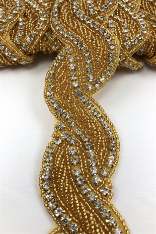 Yellow Bead Embroidered Iron-on Stony Ribbon