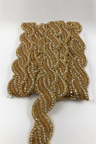 Yellow Bead Embroidered Iron-on Stony Ribbon
