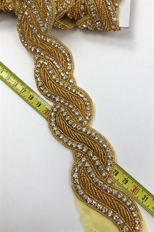 Yellow Bead Embroidered Iron-on Stony Ribbon
