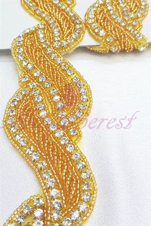 Sarı Boncuklu Taşlı Kristal Ütüyle Yapışan Şerit