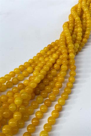 Sarı Ceyt Doğal Taş Dizi Küre Kesim 8 mm