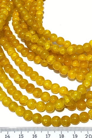 Sarı Desenli Dizi Cam Boncuk 8 mm