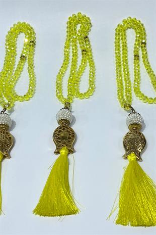 Yellow Gift Set with Tulip-Shaped Tassel and Crystal Beads, 99-Bead Prayer Rosary (for Mawlid, Circumcision, Hajj, and Umrah)