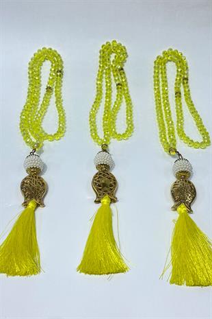 Yellow Gift Set with Tulip-Shaped Tassel and Crystal Beads, 99-Bead Prayer Rosary (for Mawlid, Circumcision, Hajj, and Umrah)