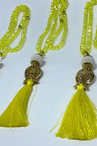 Yellow Gift Set with Tulip-Shaped Tassel and Crystal Beads, 99-Bead Prayer Rosary (for Mawlid, Circumcision, Hajj, and Umrah)