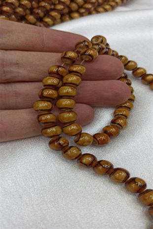 Sarı Kahve Desenli Dizi Cam Boncuk 8 mm