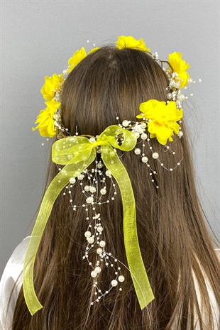 Sarı Lazer Çiçekli Özel Tasarım Nedime Tacı 