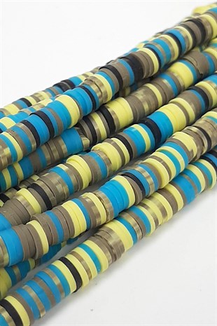 Sarı Mavili Fimo Hamur Boncuk 6 mm