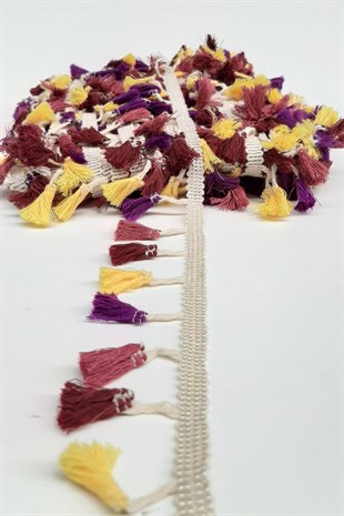 Sarı Mor Mürdüm Pamuk Saçak Püskül