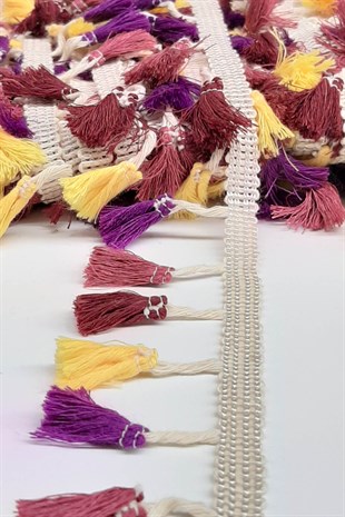 Sarı Mor Mürdüm Pamuk Saçak Püskül