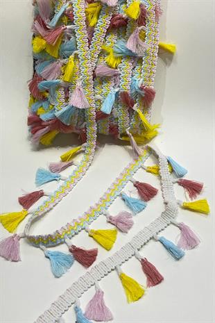 Yellow Colorful Cotton Bun Fringe Tassel